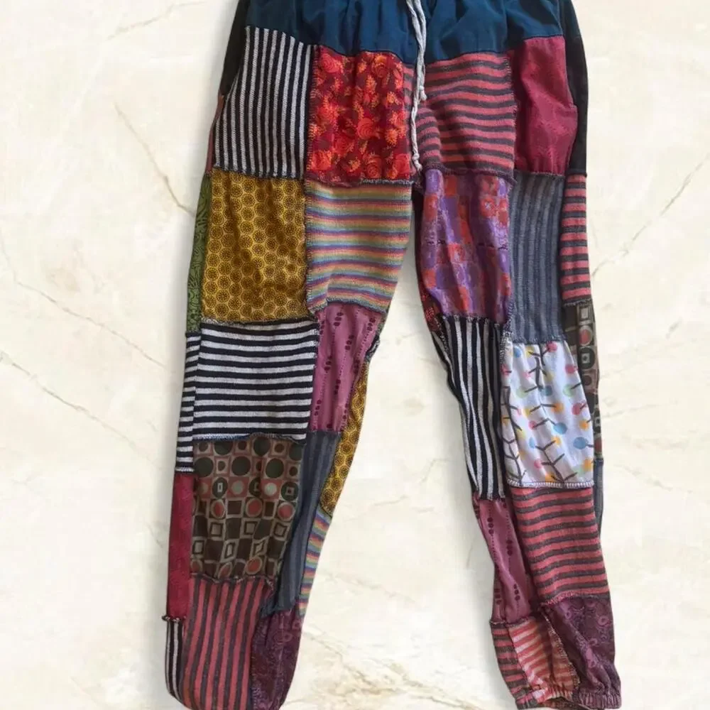 Kathmandu Imports Cotton Patchwork Drawstring Multicolor Harem Pants - Picture 5 of 9